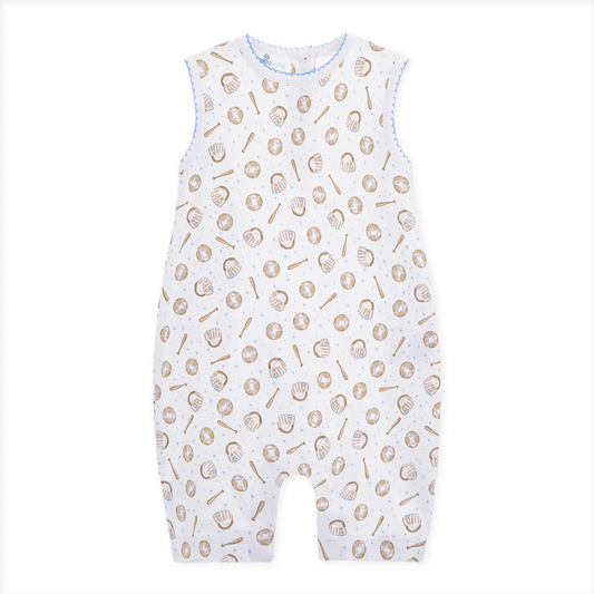 Precious Lil' Sluggers Print Short Playsuit - Light Blue