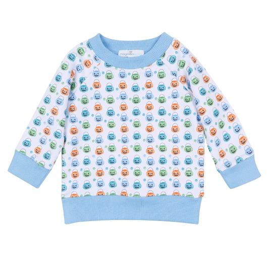 Pumpkin Party Print Pullover Sweatshirt - Light Blue