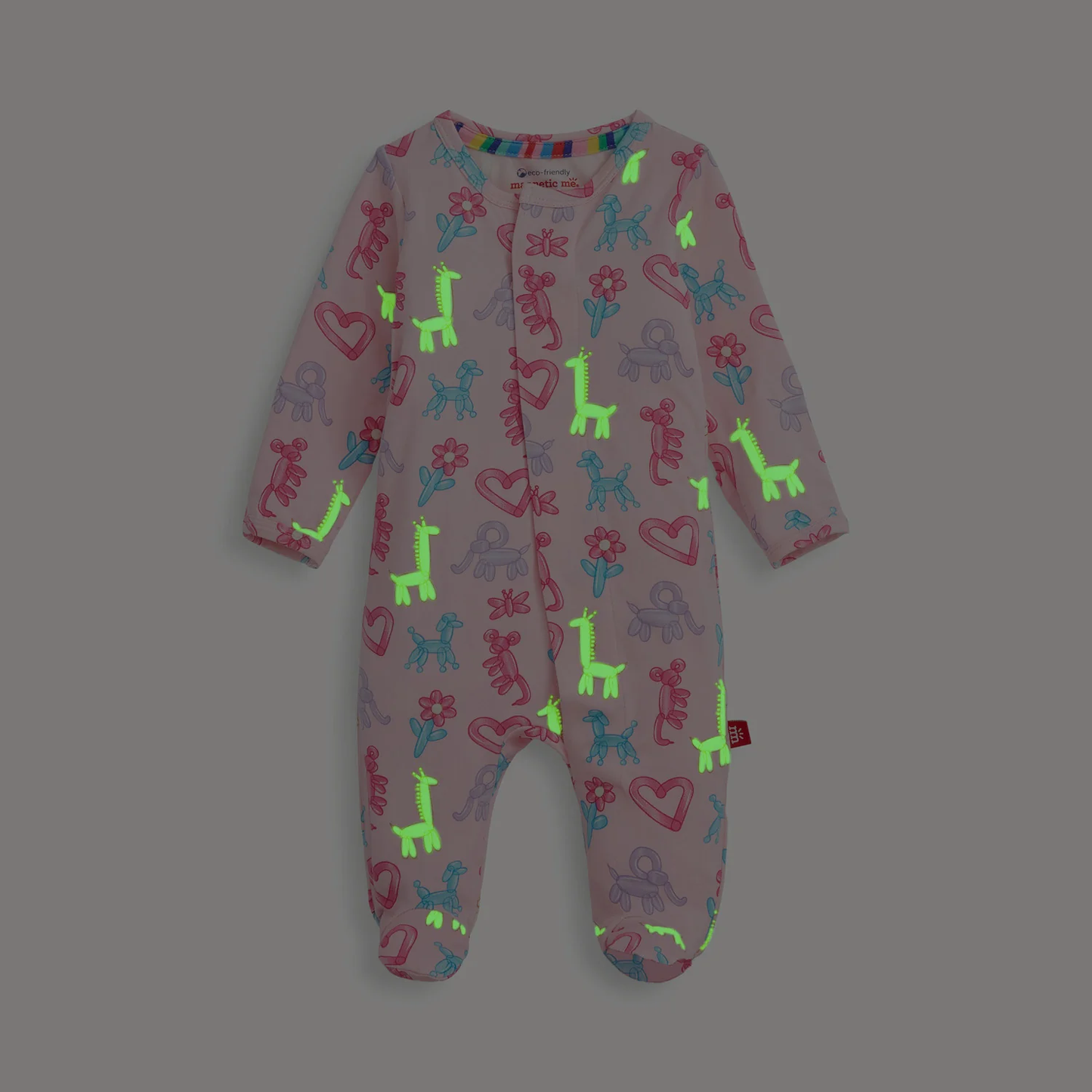 Magnetic Convertible Footie - Pink Party Animals Glow in the Dark Modal