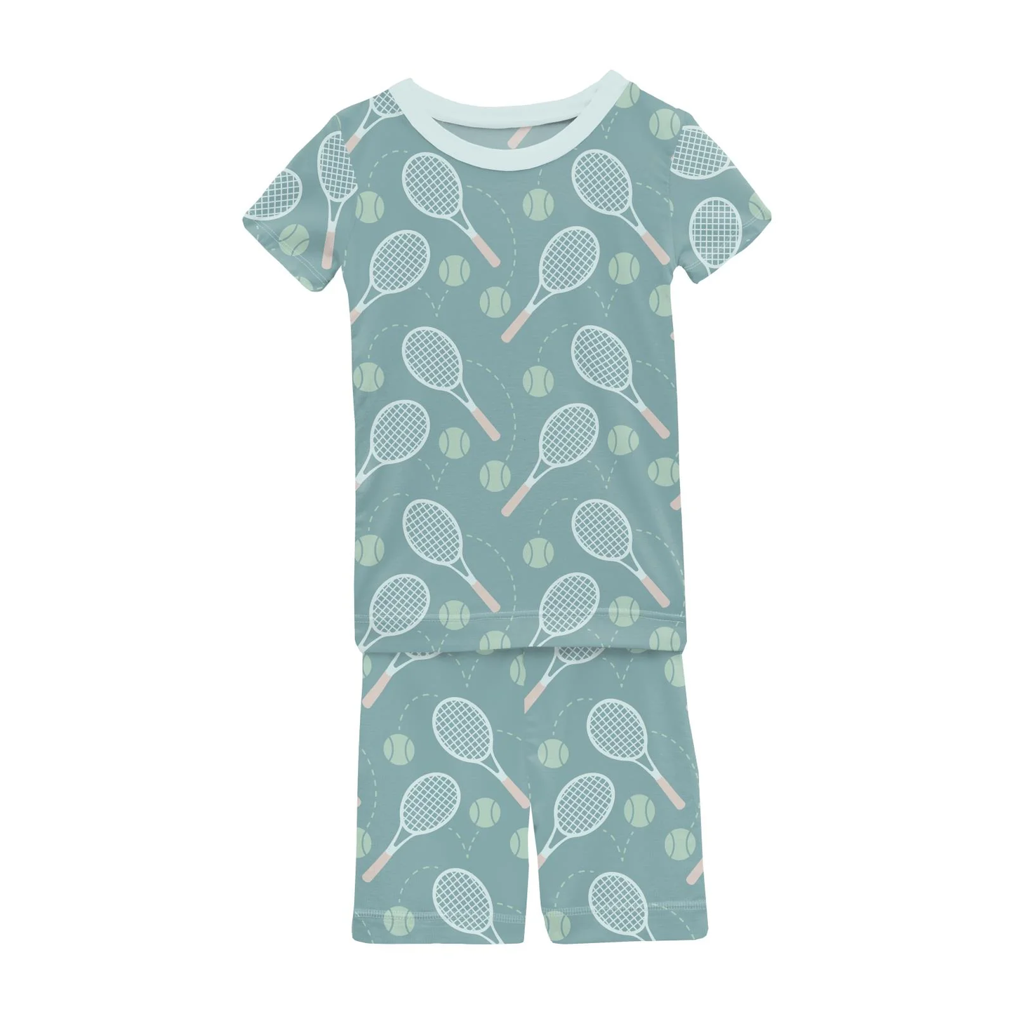Print Short Sleeve Pajama Set with Shorts in Jade Tennis