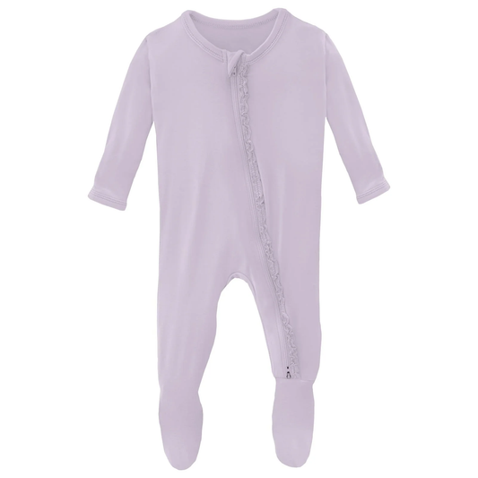 Muffin Ruffle Footie with 2 Way Zipper - Thistle