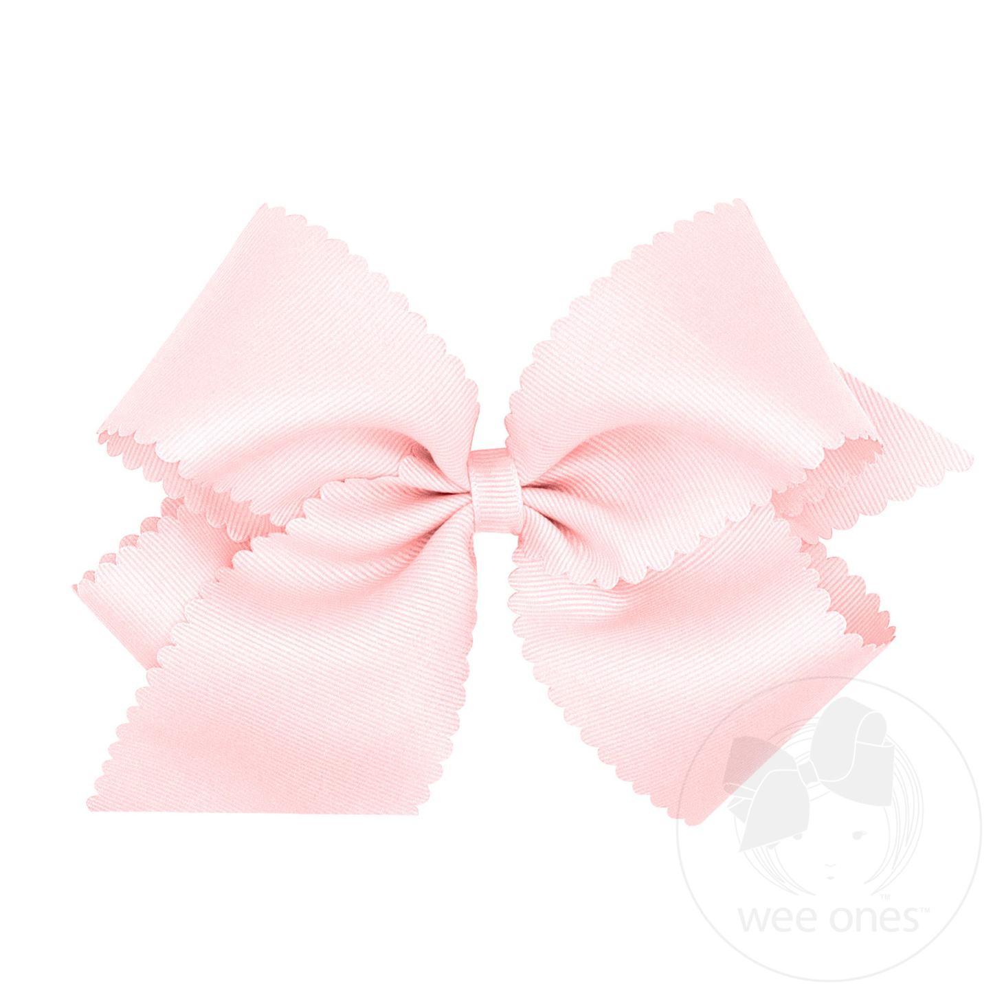 King Grosgrain Hair Bow Scalloped Edge - Powder Pink