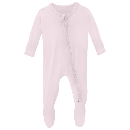 Muffin Ruffle Footie with 2 Way Zipper - Shrinking Violet