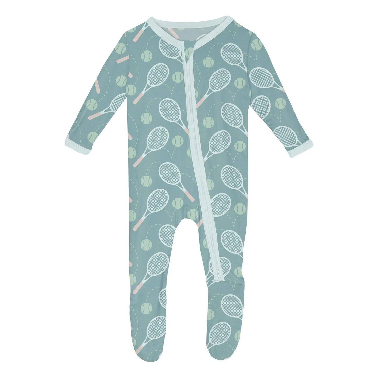 Print Footie with 2 Way Zipper in Jade Tennis