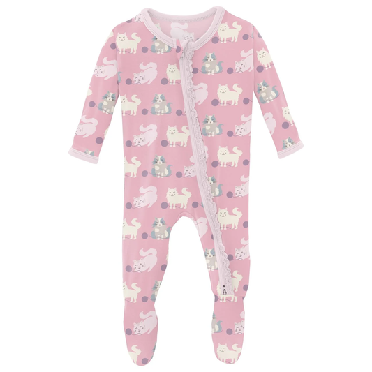 Muffin Ruffle Footie with 2 Way Zipper - Cake Pop Cats & Yarn