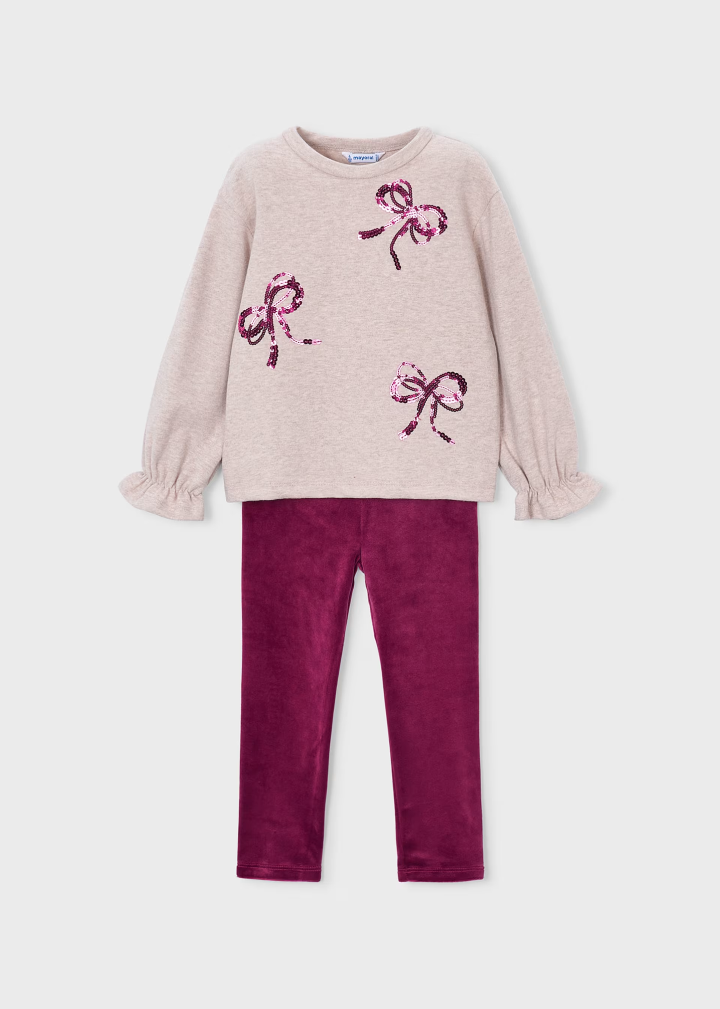 Girl Bow Sweatshirt and Leggings Set - Cranberry