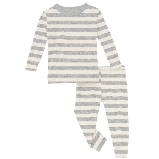 Print Long Sleeve Pajama Set - Heathered Mist Sweet Stripe