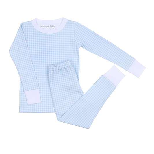 Mini Checks Long Pajamas Light Blue