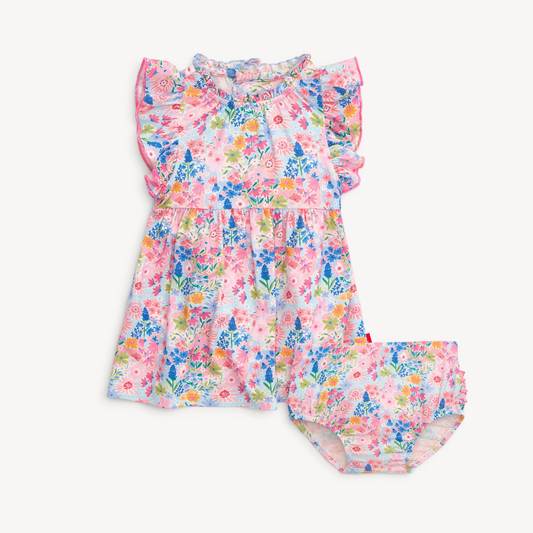 Lily Modal Magnetic Little Baby Ruffle Sleeve Dress + Diaper Cover Set