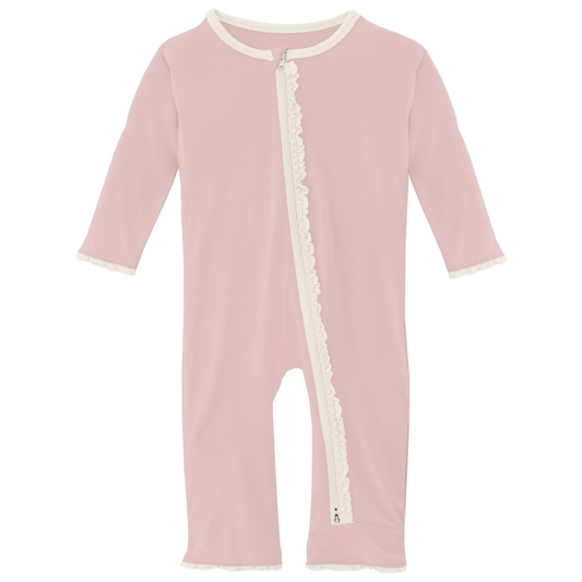 Muffin Ruffle Coverall W/2-Way Zipper - Baby Rose with Natural