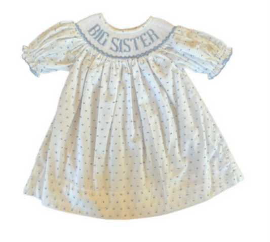 Big Sister Dress - Blue Swiss Dot