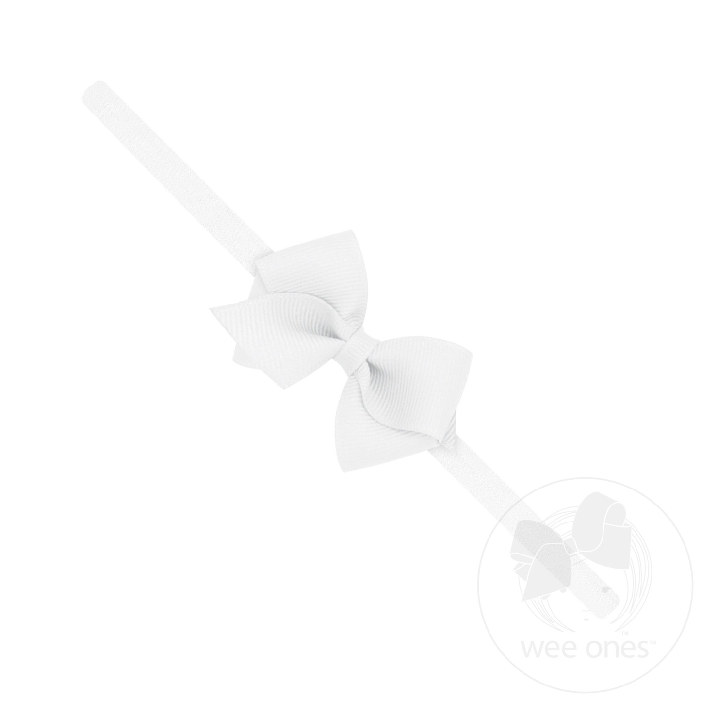 Wee Grosgrain Bow on Matching Skinny Nylon Band - White