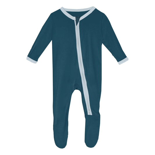 Footie W/2-Way Zipper - Peacock W/Illusion Blue