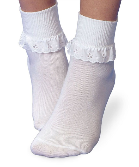 Jefferies Socks White Eyelet Lace Turn Cuff Socks 1 Pair