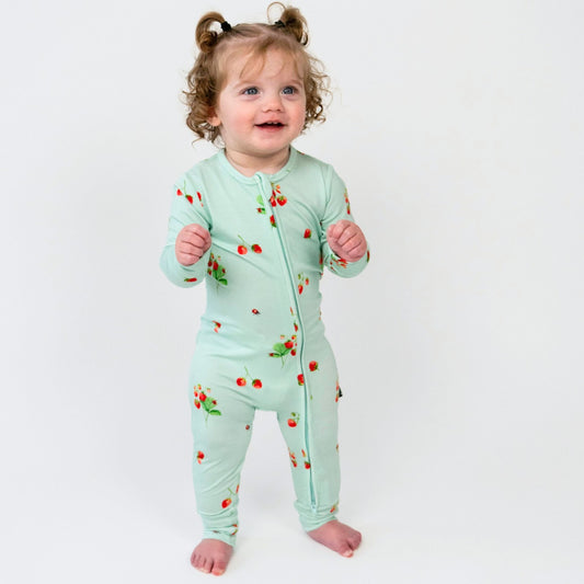 Footless Sleeper with Fold-Over Cuffs - Strawberry Garden