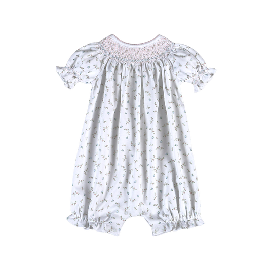 Bella Pink Floral Pima Hand Smocked Bishop Bubble