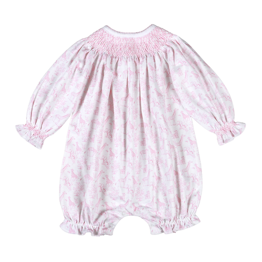 Pink Baby Safari Hand Smocked Bishop Bubble