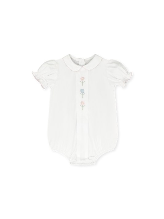 Bluebonnet Bubble - Classic White with Flower Embroidery