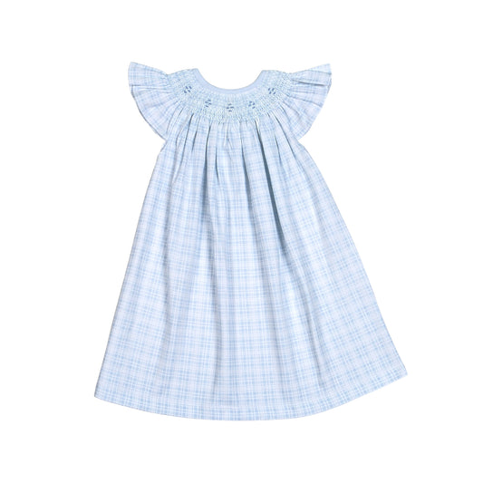 Casey Blue Plaids Pima Hand Smocked Bishop Dress