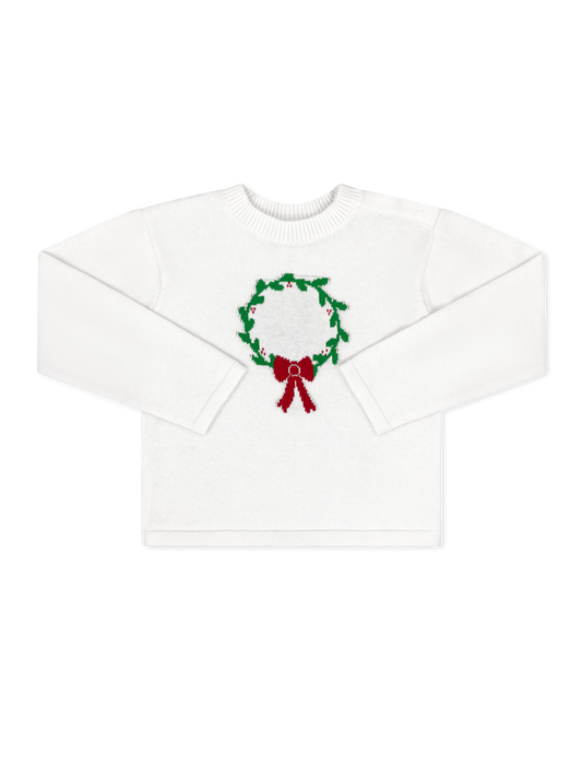 Cozy Up Sweater - Sterling White with Wreath