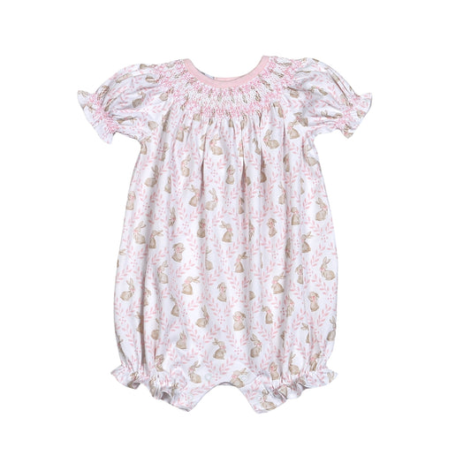 Pink Easter Bunnies Pima Hand Smocked Sun Bubble