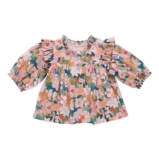 Girls Kalani Button Up Top - Watercolor Floral