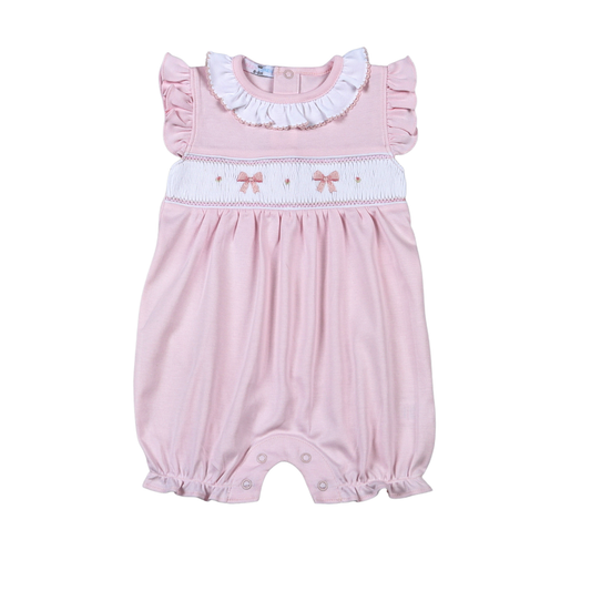 Pink Bows Hand Smocked Bubble