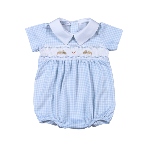 Blue Hand Smocked Easter Bunnies Bubble