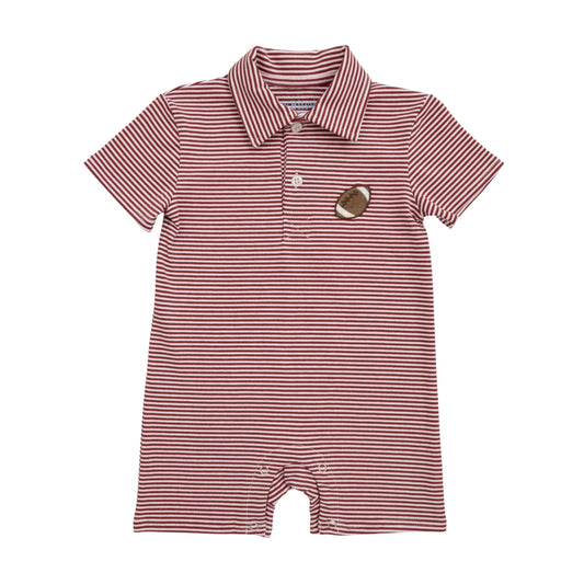 Football Polo Romper - Crimson