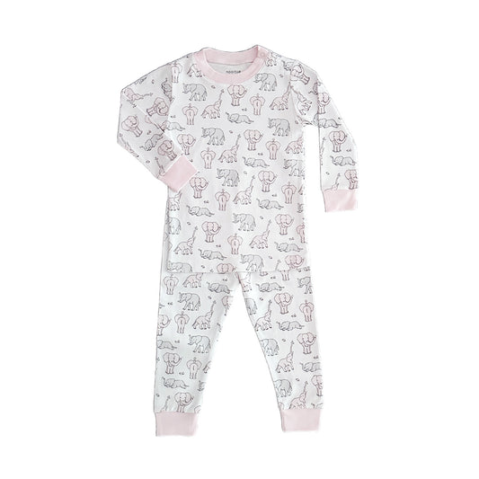 Two Piece PJ - Pink Elephants