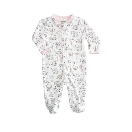 Zipper Footie - Pink Elephants