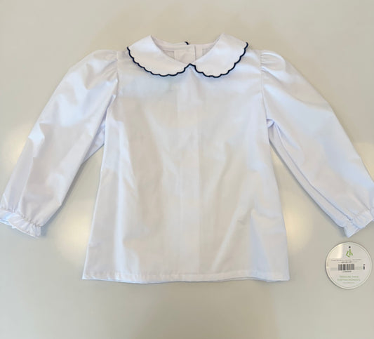 Kendall Collar Blouse LS Navy/White, White Broadcloth