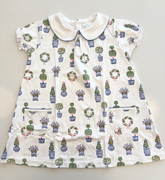 Short Sleeve Pocket Twirl Dress - Spring Topiaries
