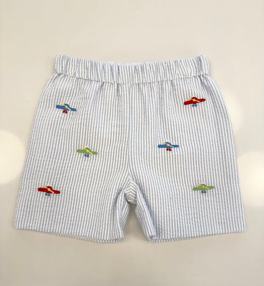 Airplane Leo Short, Light Blue Stripe Seersucker