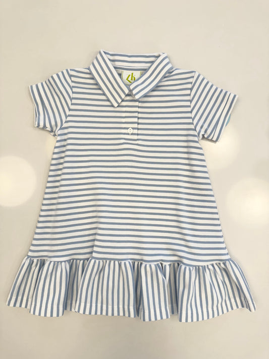 Adeline Polo Dress, Cloud Thin Strip Knit