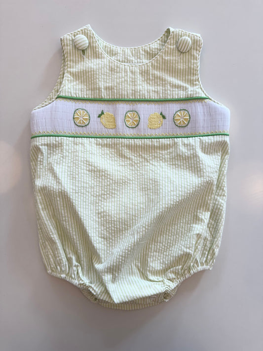 Lemon Christopher Sunsuit, Lime Green Stripe Seersucker