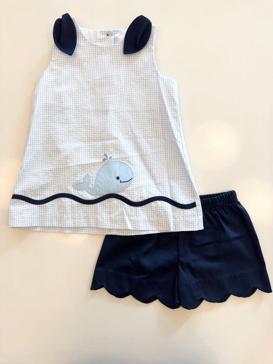 Whale Eloise Short Set, Light Blue Mini Seersucker
