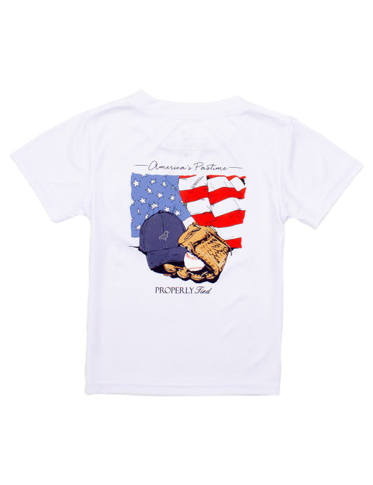 Properly Tied Boys Performance Tee Short Sleeve America's Pasttime - White