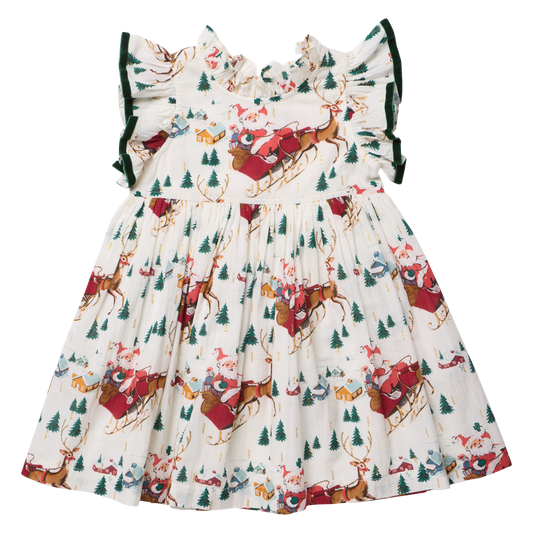 Girls Jennifer Dress - Santa Sleigh