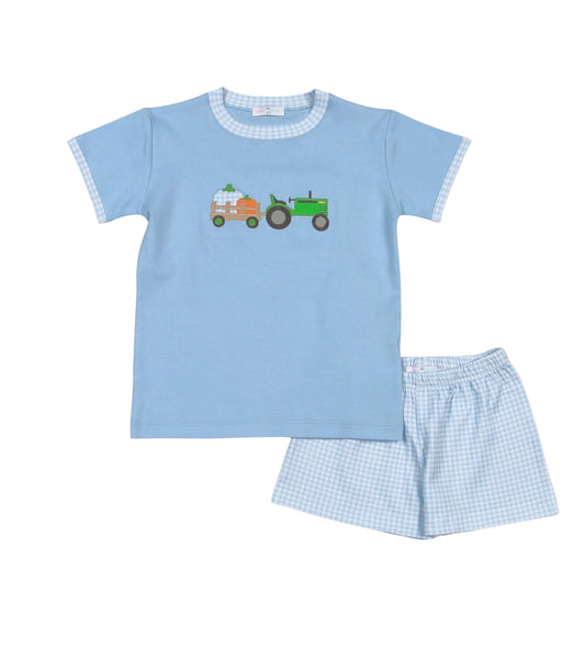 Tractors and Pumpkins Pima Applique Short Set