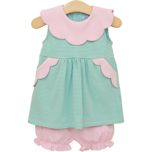 Penelope Bloomer Set - Mint Stripe/Light Pink