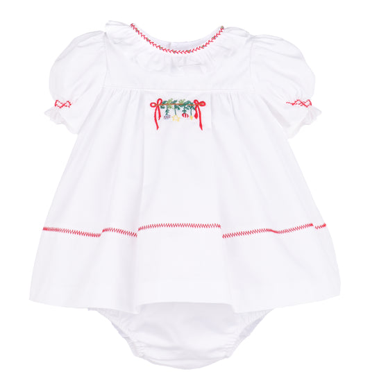 Sophie & Lucas Girls White Christmas Embroidered Merrymaker Dress - Bow on Back