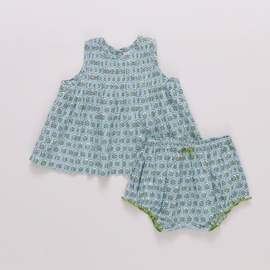 Baby Girls Jaipur 2-Piece Set - Blue Prairie Block Print