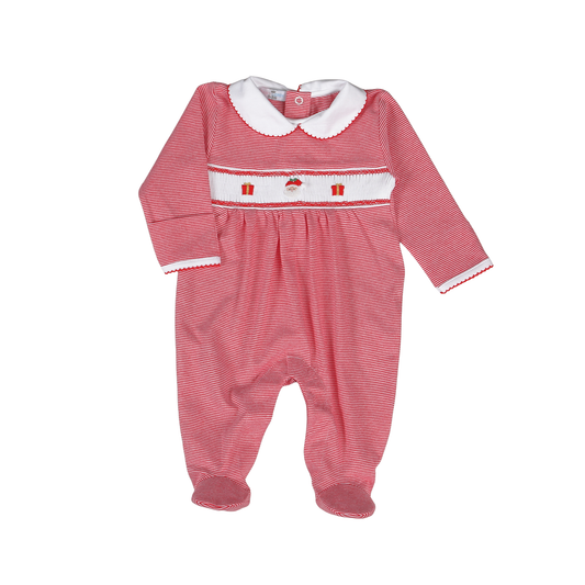 Red Sweet Santa Hand Smocked Pima Footie