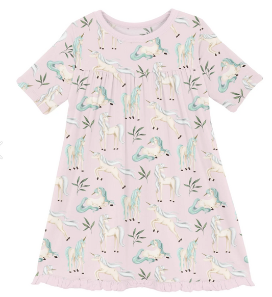 Short Sleeve Swing Dress - Shrinking Violet Sleeping Unicorns