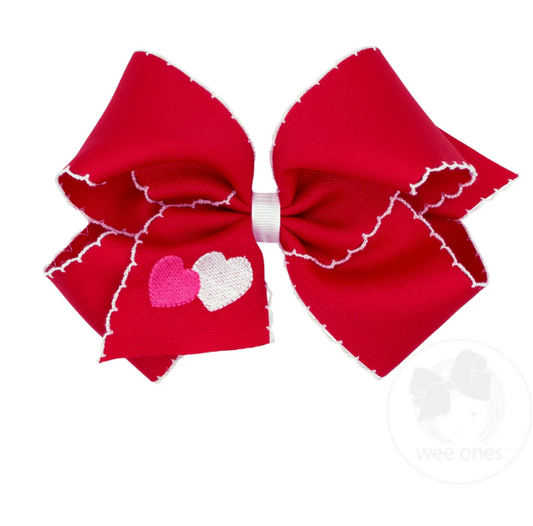 Grosgrain Double Heart Embroider with Stitched Edge