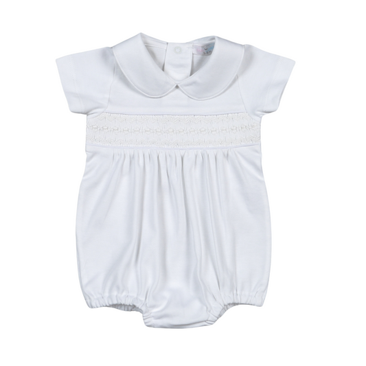 White Hand Smocked Pima Short Sleeve Bubble