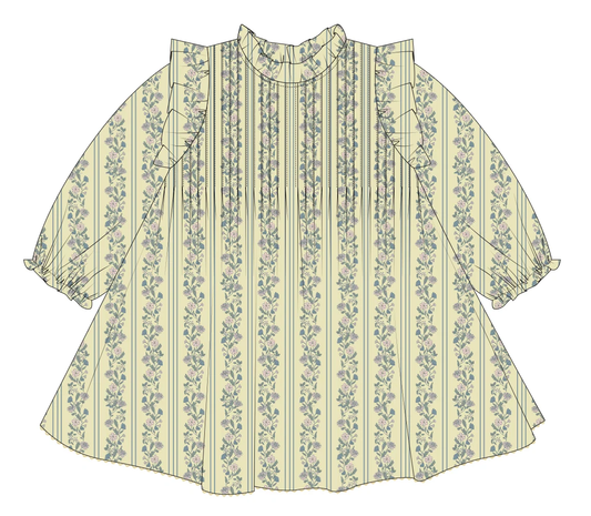 Elizabeth Dress - Yellow Floral Stripe
