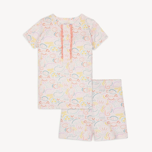 So-Fish-Ticated Modal Magnetic No Drama Pajama Short Sleeve Short Set with Ruffle