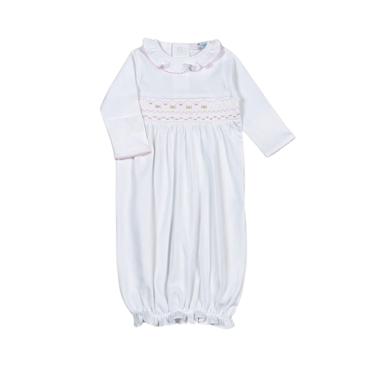 Sally White & Pink Hand Smocked Pima Gown